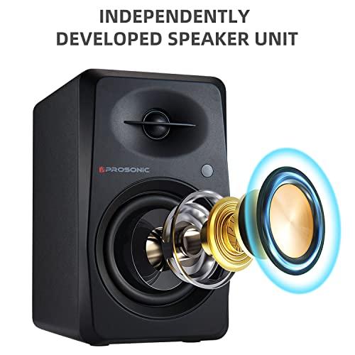 P Prosonic Prosonic BT30(2023 Version) Active Powered Bluetooth Bookshelf Speakers, Studio Monitor, Home Theater, Turntable with Optical Input, Coaxial Input, 2X RCA Aux Line Input, 80 Watts, (Black)