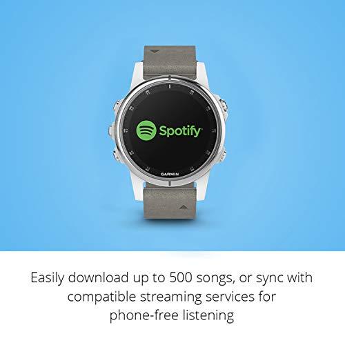 Garmin Garmin fenix 5S Plus, Smaller-Sized Multisport GPS Smartwatch, Features Color Topo Maps, Heart Rate Monitoring, Music Contactless Payment, Silver/White with Gray Suede Band