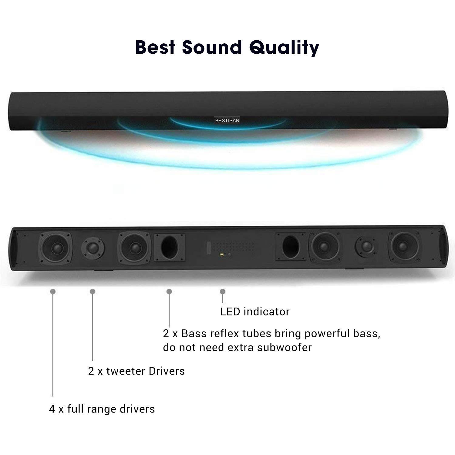 BESTISAN BESTISAN Sound Bar, 100Watt Soundbar for TV, Wired & Wireless Bluetooth 5.0 Sound Bar(40 Inch, 6 Drivers, Optical, HDMI-ARC)