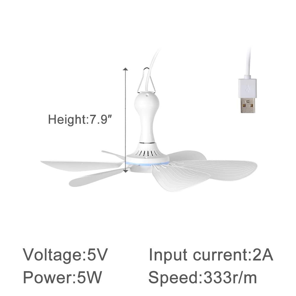 Mengnessly USB Mini Small Ceiling Fan Battery operated,Power Bank powered quiet Camping Optional Emergency Portable Outdoor Hanging Gazebo Canopy Dorm Fans Silent For Grow Tent,Hiking,Outages For RV Home Room