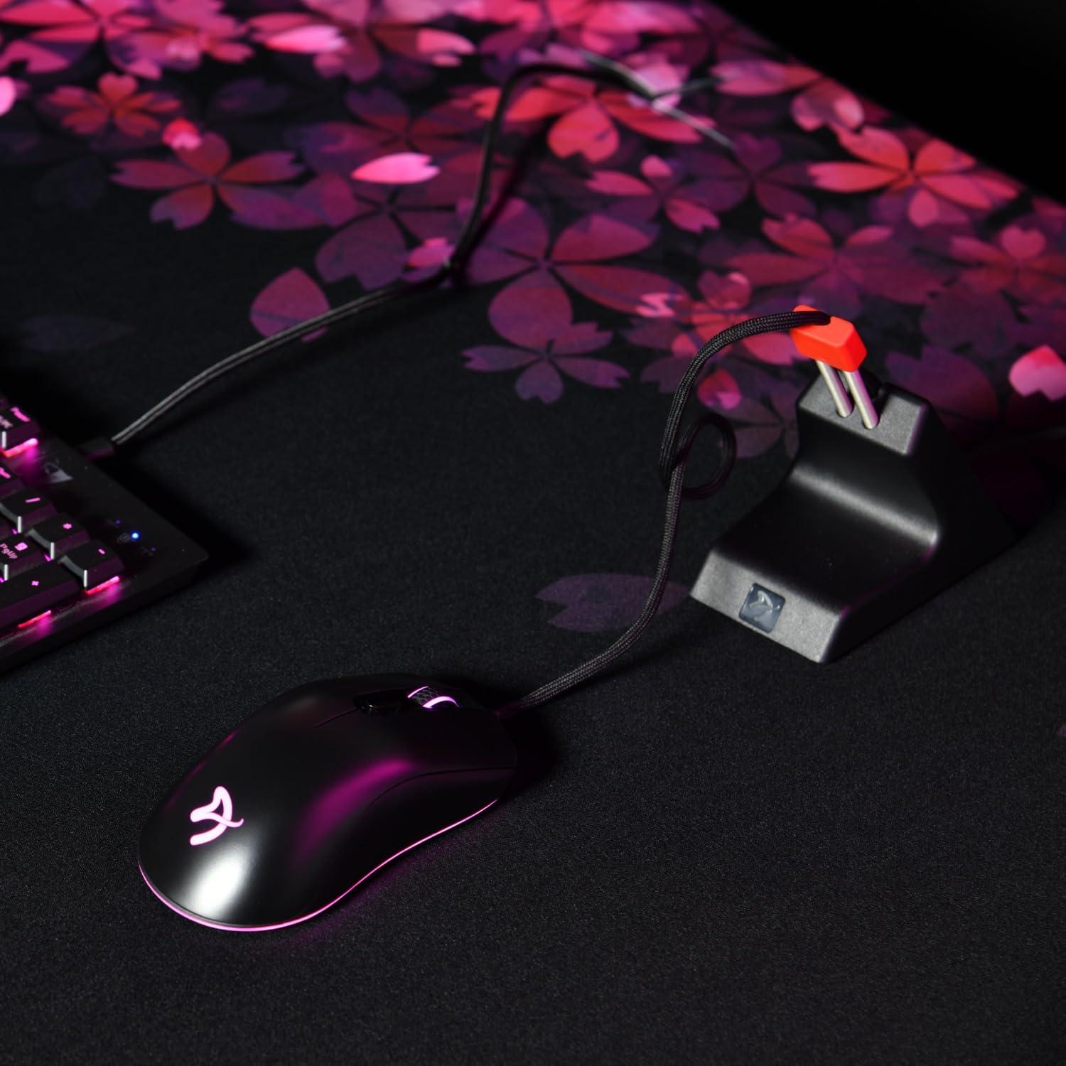 Arozzi Arozzi - Ancora Mouse Bungee with Snug Cord Holder, Rubber Feet, Extendable Spring and Weighted for Stability - Black with Red Accents