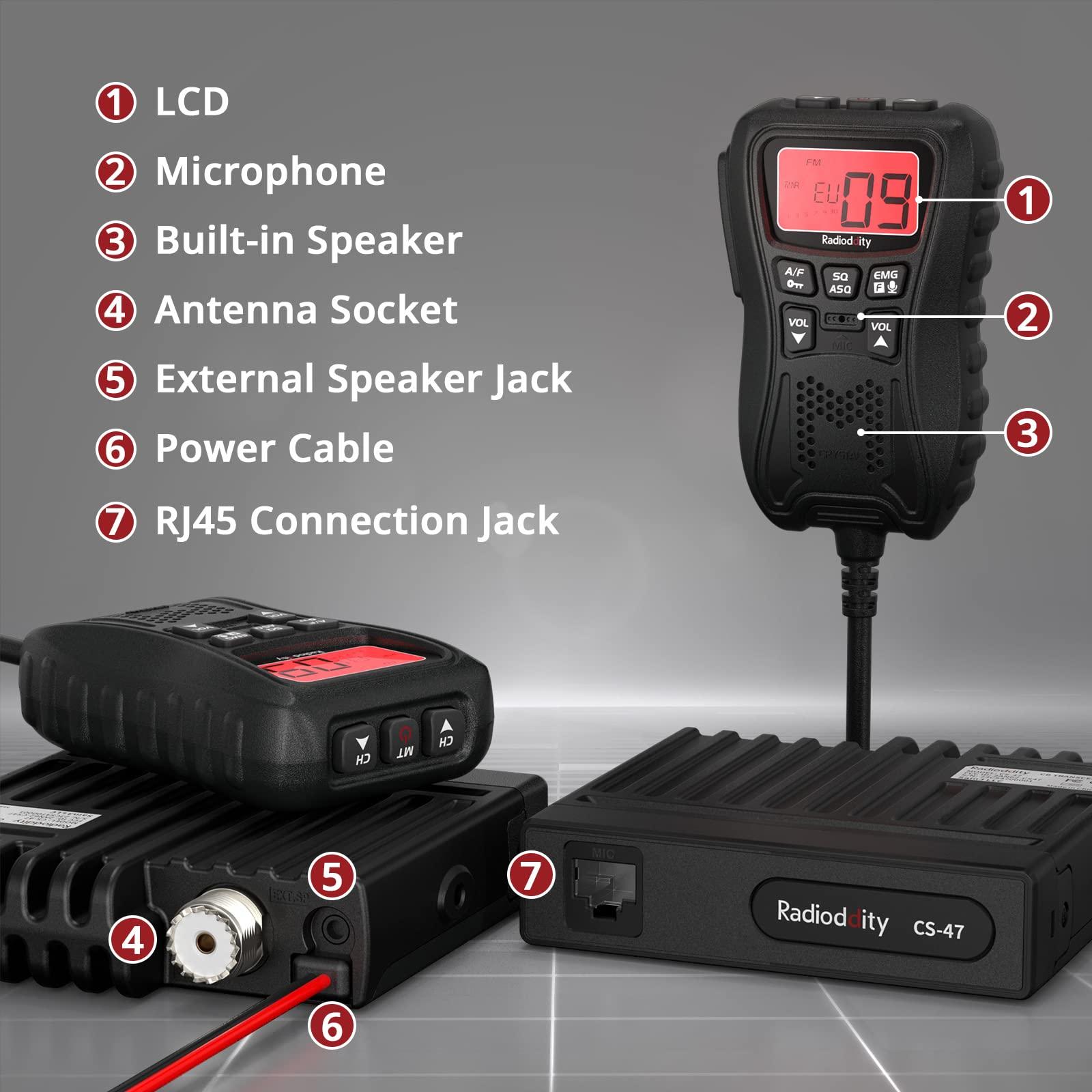 Radioddity Radioddity CS-47 Small CB Radio, AM/FM, 40-Channel, One Hander Microhone Built-in Speaker Noise Reduction, Large 7-Color Backlit LCD Display, VOX, RF Gain Long-Range for Offroad, Trucker, Backcountry