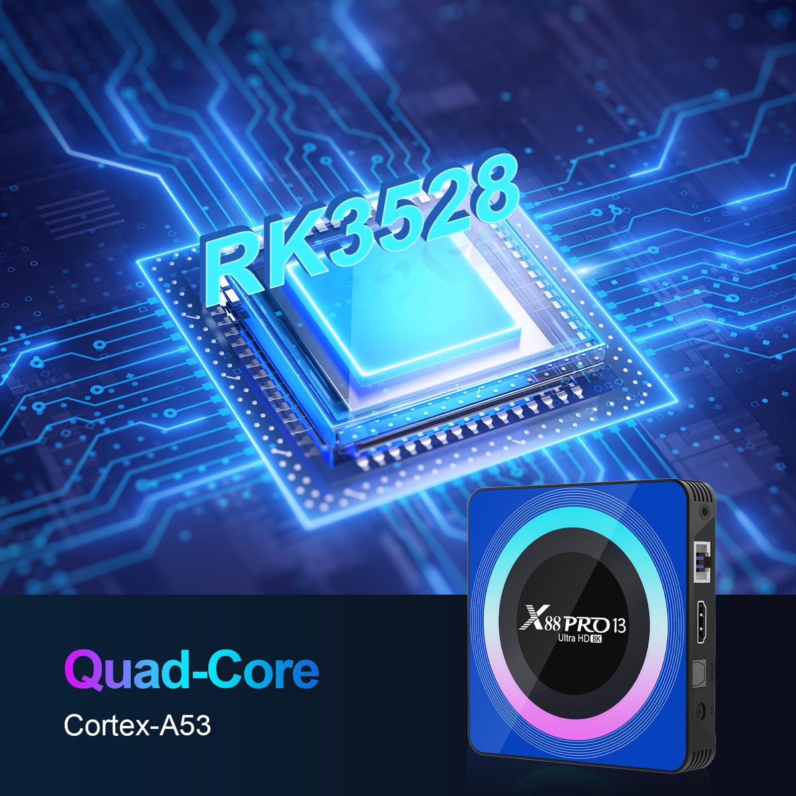 Sidiwen Android TV Box 13.0, Android Box 4GB RAM 64GB ROM, Quad Core Android Smart 8K TV Box with Mini Keyboard Support 2.4G/5.0GHz Dual WiFi 100M Ethernet Bluetooth