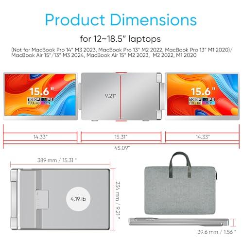 LXU Laptop Screen Extender, 15.6" FHD 1080P Laptop Monitor Extender, Dual/Triple Monitor Display, Portable Monitor for Laptops 12~18.5 Inch with HDMI, 360 Flip, Plug & Play for Windows/Mac//Switch/PS4