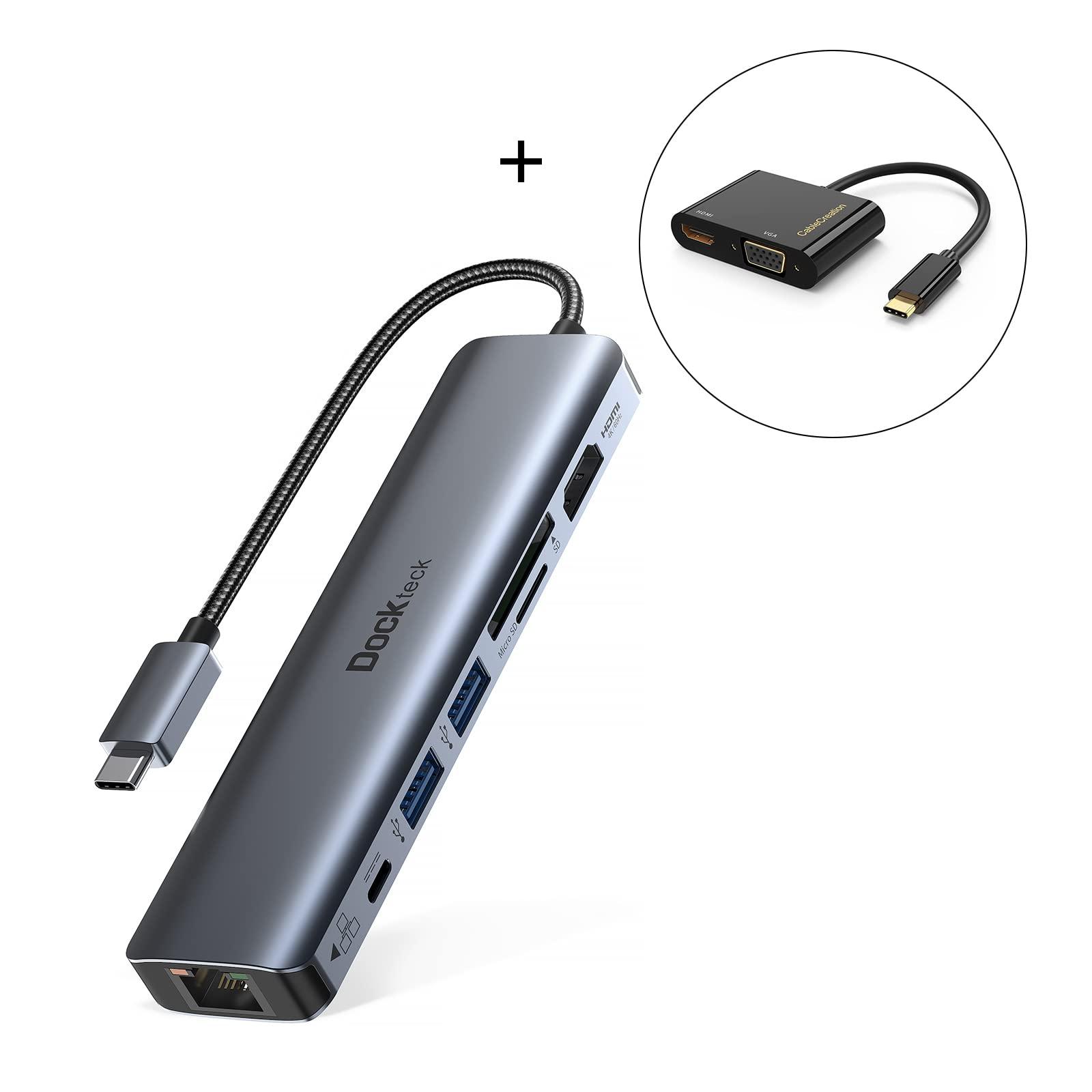 dockteck USB C Hub Multiport Adapter,Dockteck 7-in-1 USB-C Hub with 4K 60Hz HDMI with USB C to HDMI VGA Adapter, CableCreation USB Type C to Dual VGA HDMI Splitter Converter