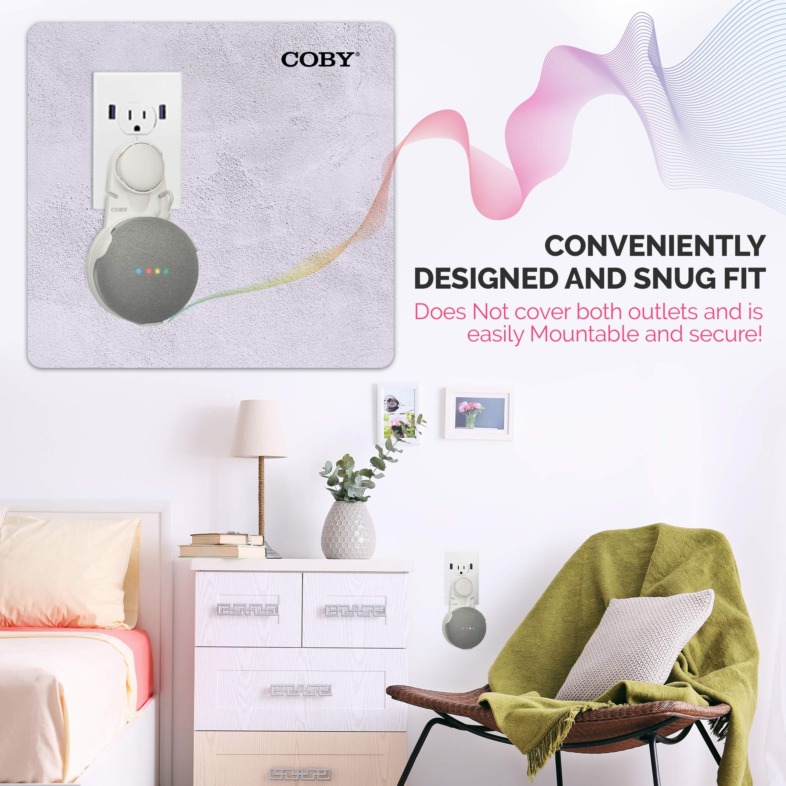 Coby Coby Wall Outlet Mount Holder for Google Home Mini, Smart Speaker Device Accessory with Cable Cord Plug Management - White