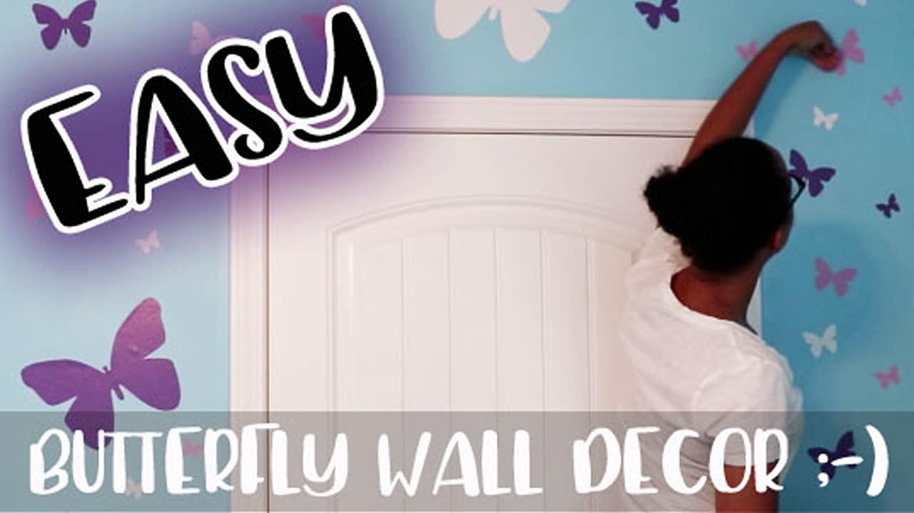 Create-A-Mural Butterfly Wall Decals Beautiful Girls Wall Stickers Wall Art Vinyl Stickers for Bedroom Kids Room Decor Nursery Toddler Teen Decorations Playroom Birthday (Lilac Purple)