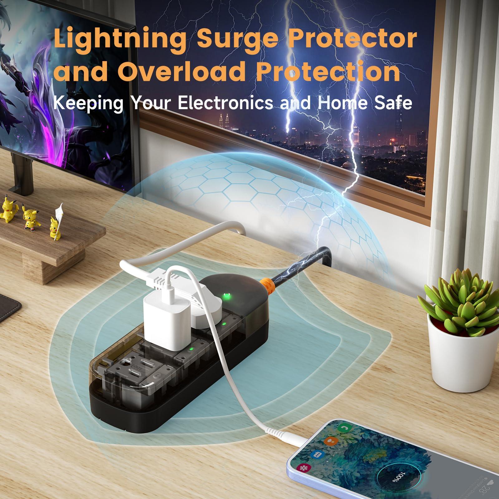 CAKINKON Outdoor Power Strip Weatherproof 6 FT Outdoor Extension Cord Waterproof Surge Protector Power Strip, Shockproof, 3 AC Outlets, 1625W - for Camping, Home, Office, Garden, Dorm, FCC UL Listed