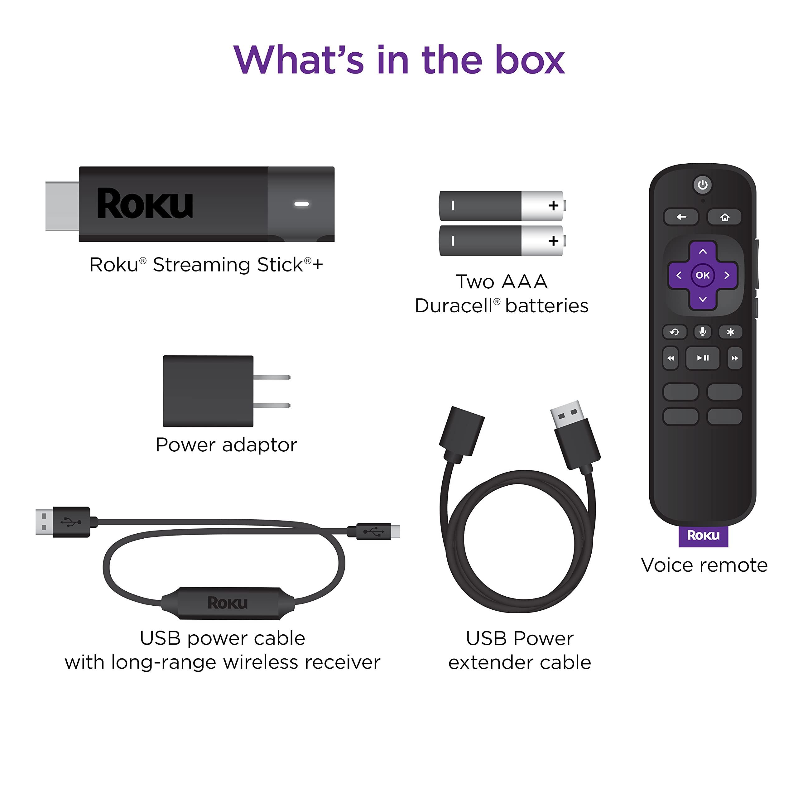 Roku Roku Streaming Stick+ | HD/4K/HDR Streaming Device with Long-range Wireless and Roku Voice Remote with TV Controls