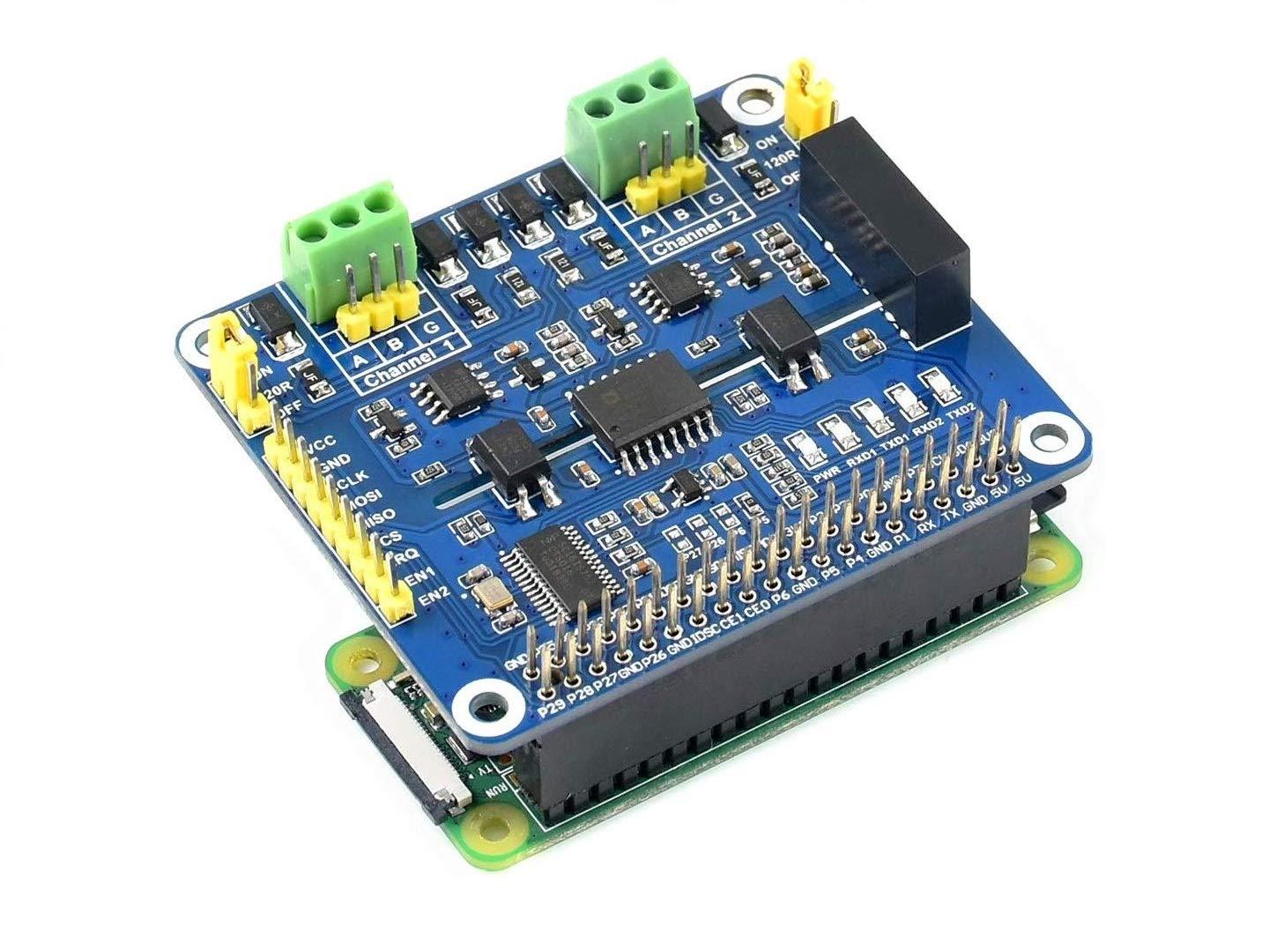 waveshare 2-Channel Isolated RS485 Expansion HAT for Raspberry Pi Series Boards with Embedded Protection Circuits, Adopt SC16IS752+SP3485 Solution,Converts SPI to RS485