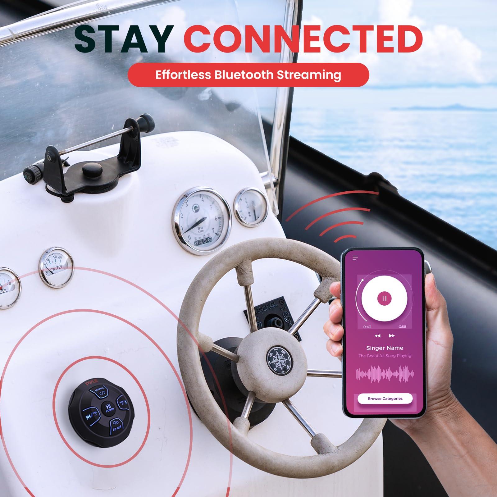 Pyle Pyle Marine Bluetooth Receiver Speaker Kit - Waterproof Audio Entertainment System Set w/Dual 6.5" Boat Speakers, Wireless BT Controller, Compact Handheld Broadcasting Microphone (Black)