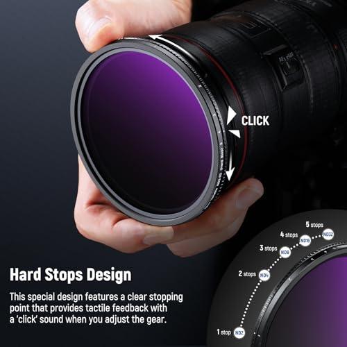 NEEWER NEEWER 62mm True Colors Hard Stop Variable ND Filter ND2-32 (1-5 Stops) Limited Neutral Density Filter, Multi Coated HD Optical Glass/No X Cross/Aluminum Frame/Water/Scratch/Fingerprint Resistant