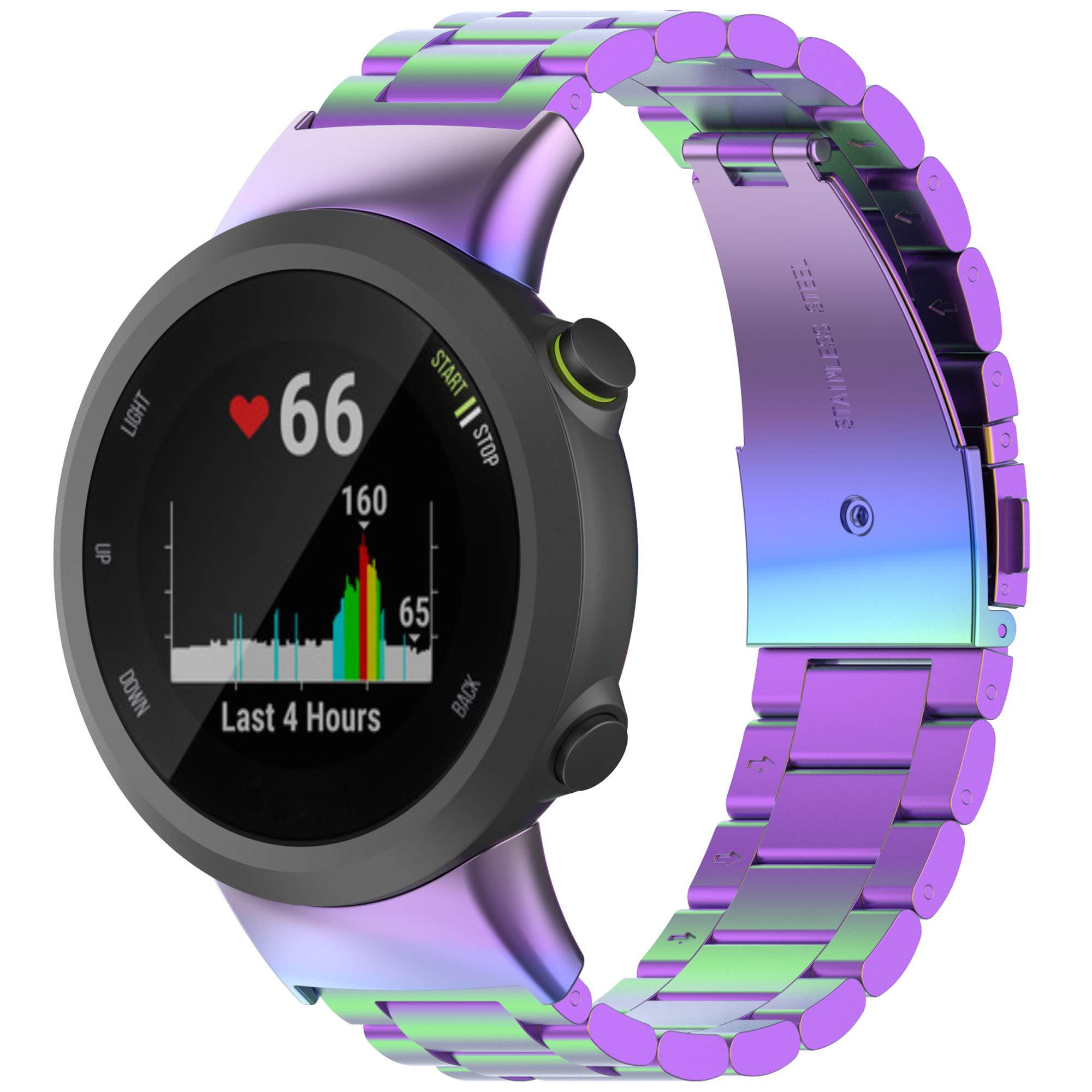 Bangyee Compatible with Garmin Forerunner 45, Forerunner 45S Watch Bands for Women Men, Stainless Steel Metal Replacement Band Straps Wristbands Bracelet for Garmin Swim 2, Forerunner 45 (Purple)