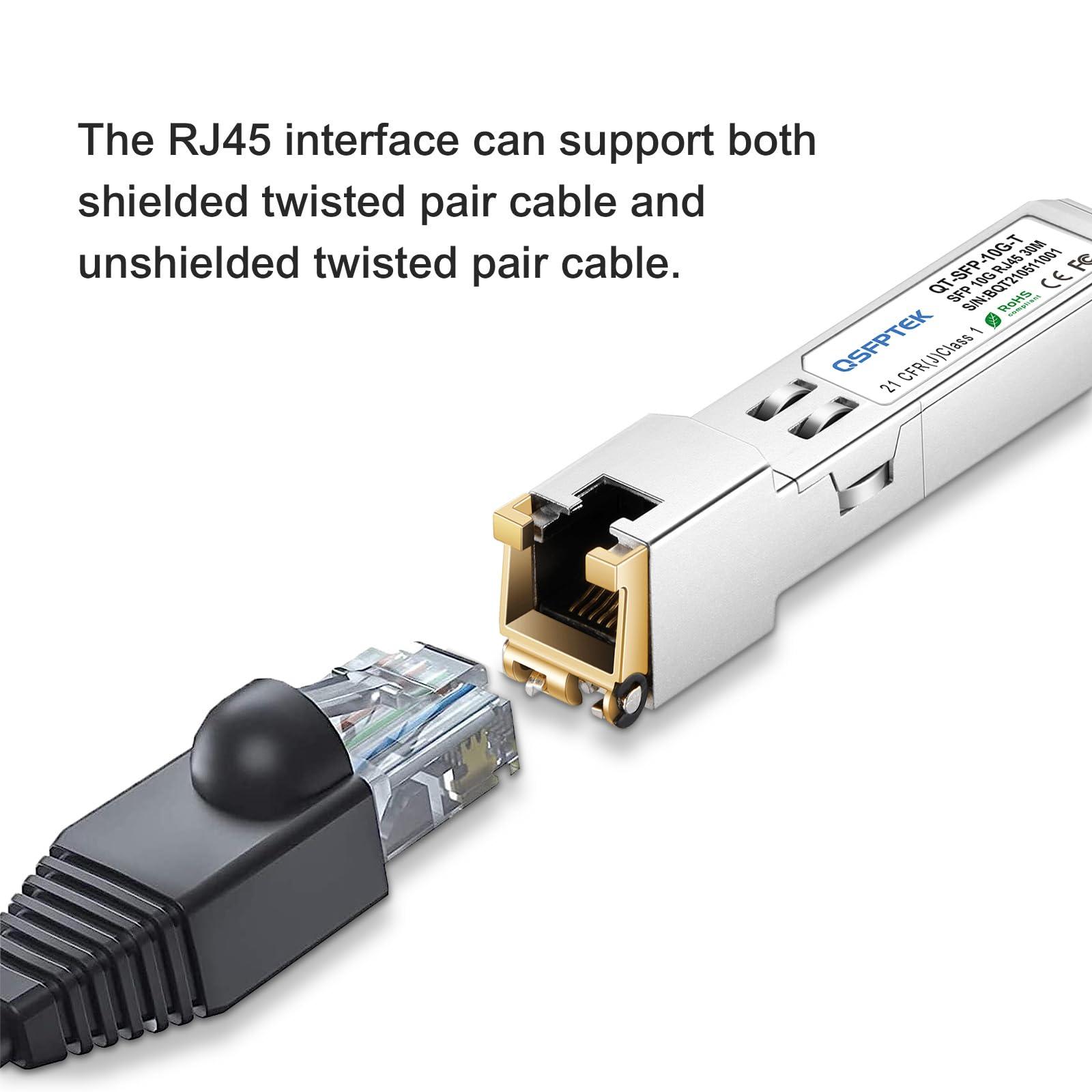 QSFPTEK 10GBASE-T SFP+ to RJ45 Transceiver, 10G Ethernet Copper Module, Optical SFP RJ 45 10Gb T Mini-GBIC Compatible with Cisco SFP-10G-T-S, Ubiquiti UF-RJ45-10G, Mikrotik, Supermicro, Fortinet, up to 30m