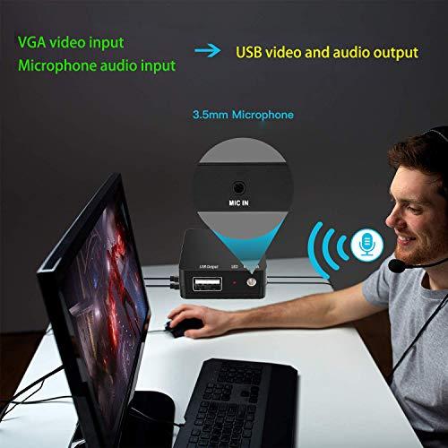 GRACETOP VGA Capture Card, VGA to USB Capture Device with Mic Input Support HD 720P Video for Gaming, Streaming, Teaching, Video Conference, Live Broadcasting
