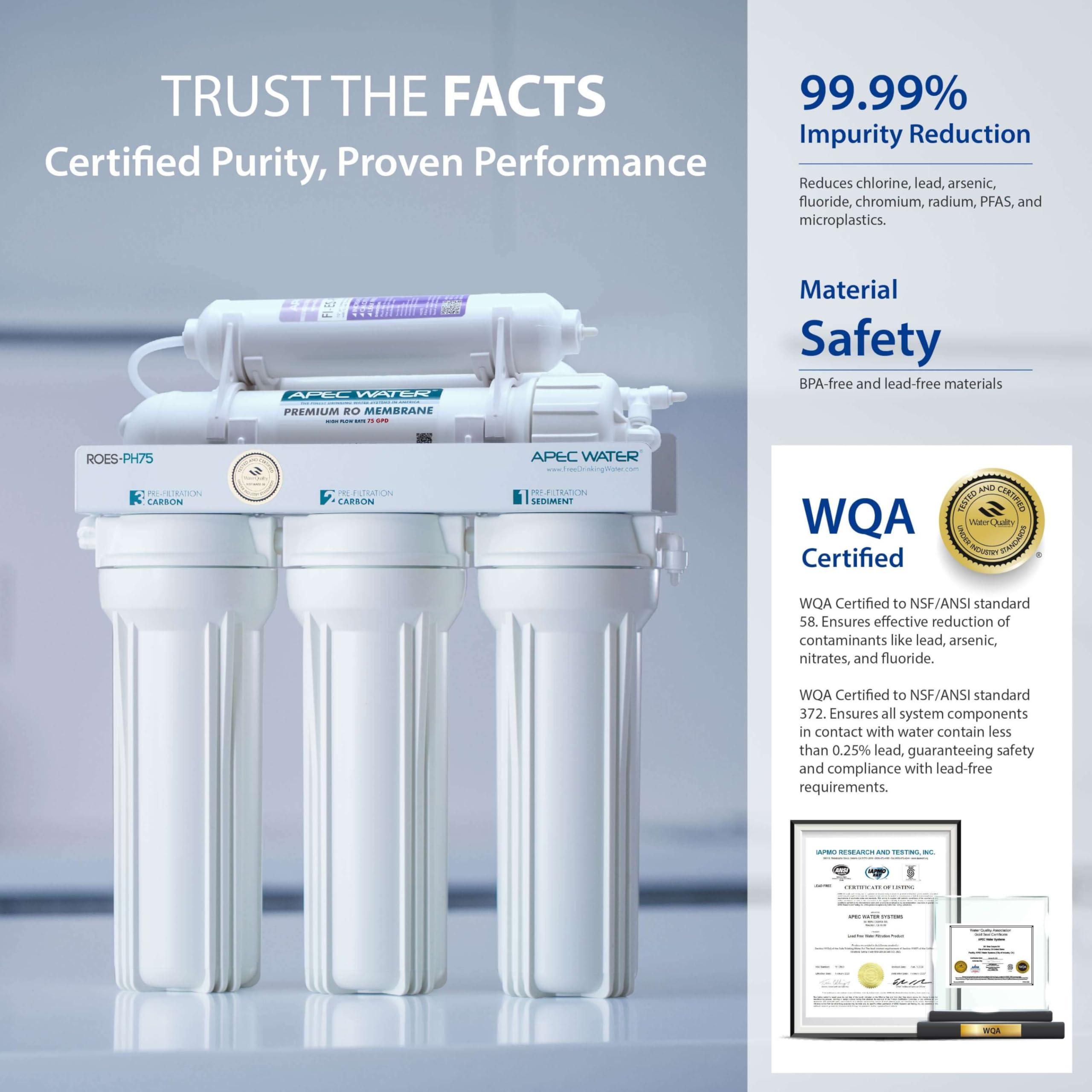 APEC Water Systems APEC Water Systems ROES-PH75 Essence Series Top Tier Alkaline Mineral pH+ 75 GPD 6-Stage Certified Ultra Safe Reverse Osmosis Drinking Water Filter System
