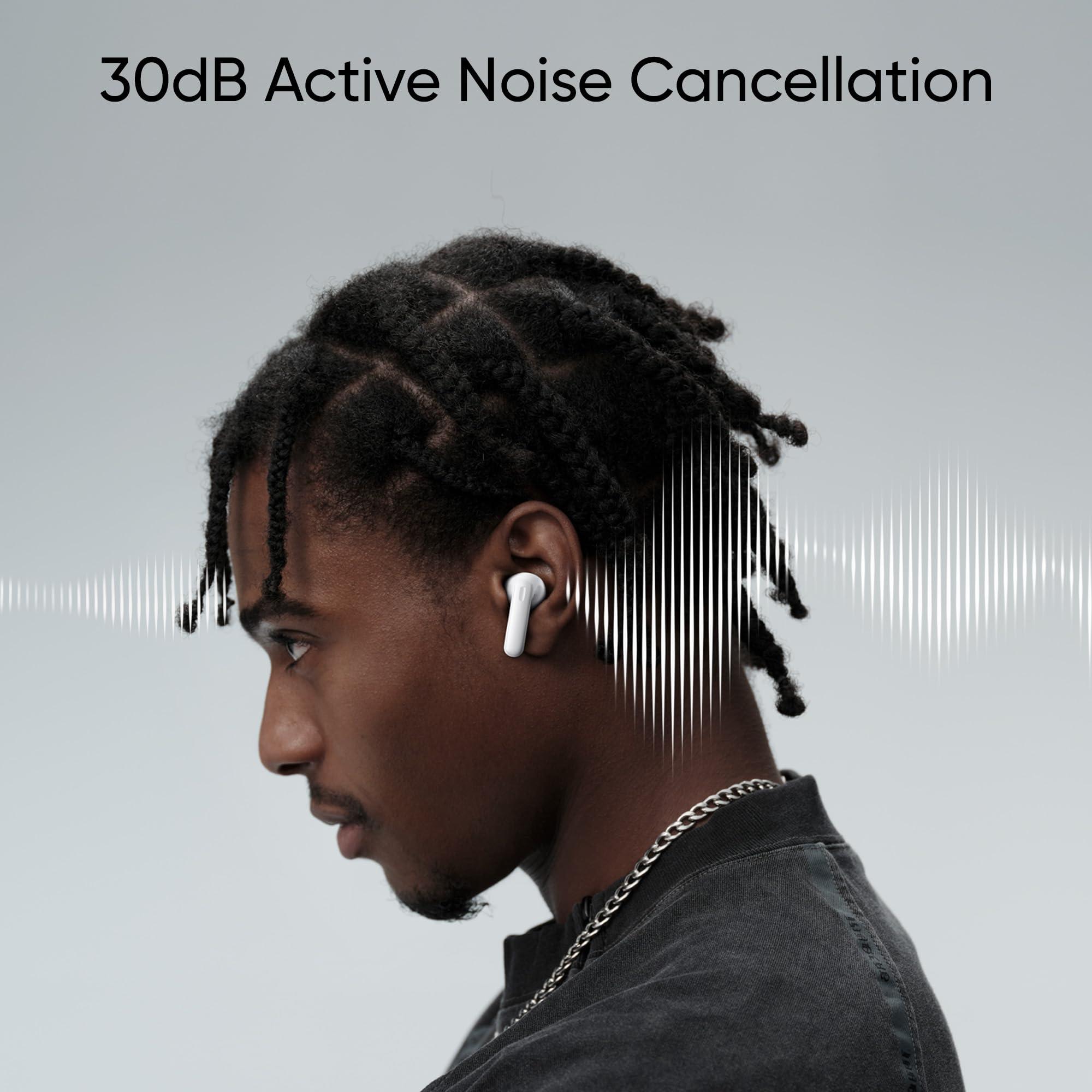 realme realme Earbud T300, Deep Bass, 30db ANC, Immersive Sound, Up to 40 Hour Playtime with Charging case, Bluetooth 5.3, Youth White