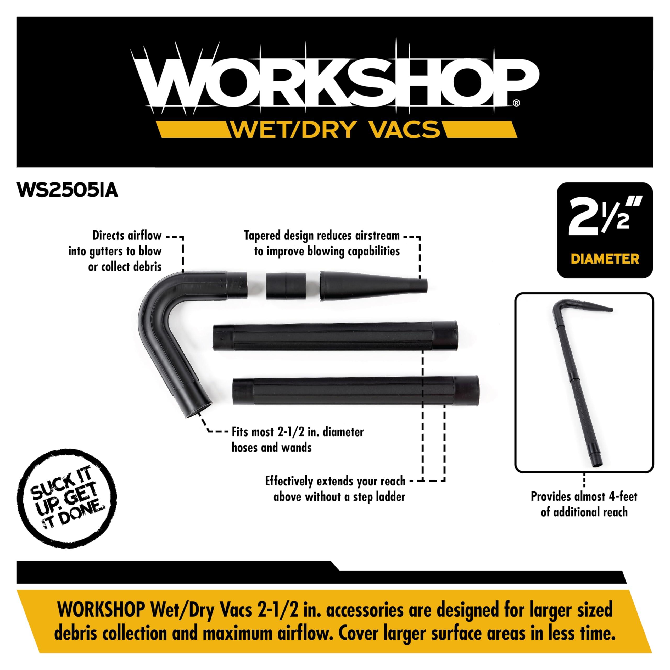 WORKSHOP Wet/Dry Vacs WORKSHOP Wet/Dry Vacs Vacuum Accessories WS25051A Gutter Cleaning Kit for Wet Dry Vacuum Cleaners, 2-1/2-Inch Wet/Dry Shop Vacuum Attachments Designed For Cleaning and Blowing Debris from Gutters
