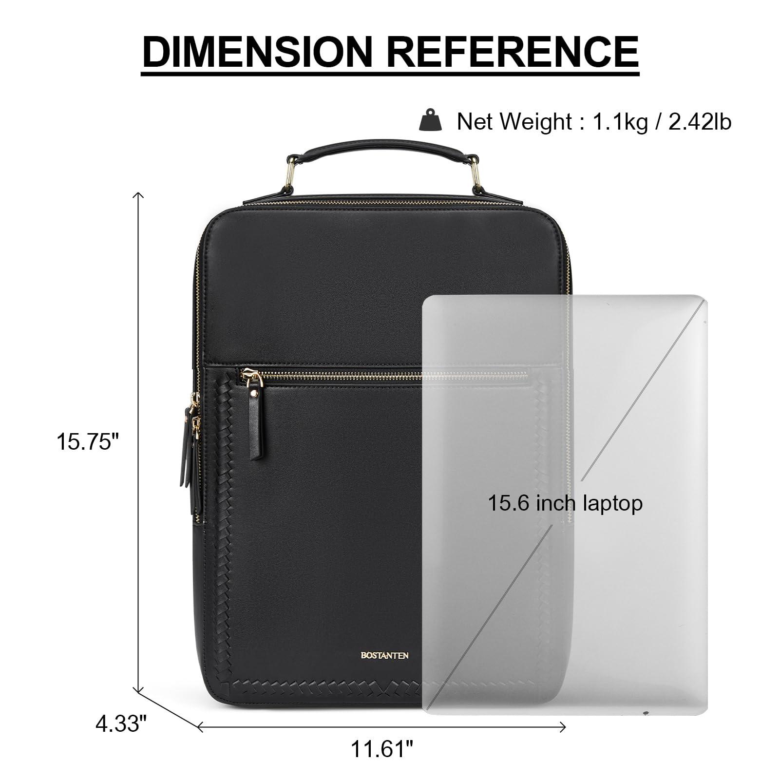 BOSTANTEN BOSTANTEN Leather Backpack 15.6 inch Laptop Bag Travel Casual Computer Backpack College Business Work Shoulder Bags with Trolley Sleeve for Women Men Black