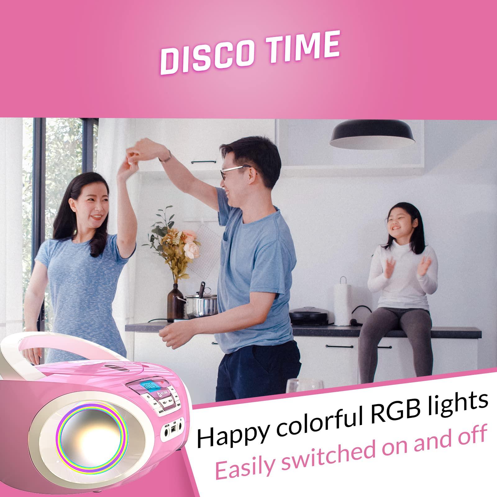 KLIM KLIM Candy Kids CD Player for Children - FM Radio - Includes Batteries - Pink - Boombox Portable - CD Player Children - with Speakers, Toddlers (Pink)