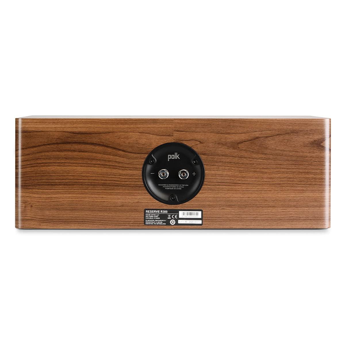 Polk Audio Polk Audio Reserve Series R300 Compact Center Channel Loudspeaker for Dynamic, Detailed Audio, 1\" Pinnacle Ring Tweeter & Dual 5.25\" Turbine Cone Woofers, Hi-Res Certified Wall Mountable Walnut Brown