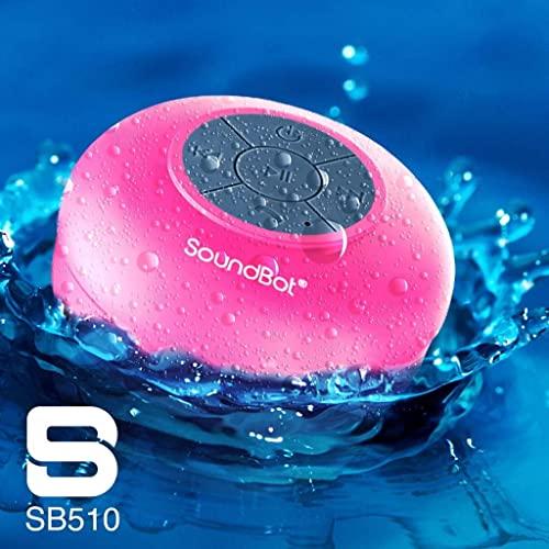 Soundbot Soundbot SB510 HD Water Resistant Bluetooth Shower Speaker, Handsfree Portable Speakerphone with Built-in Mic, 6hrs of Playtime, Control Buttons and Dedicated Suction Cup for Showers (Pink)