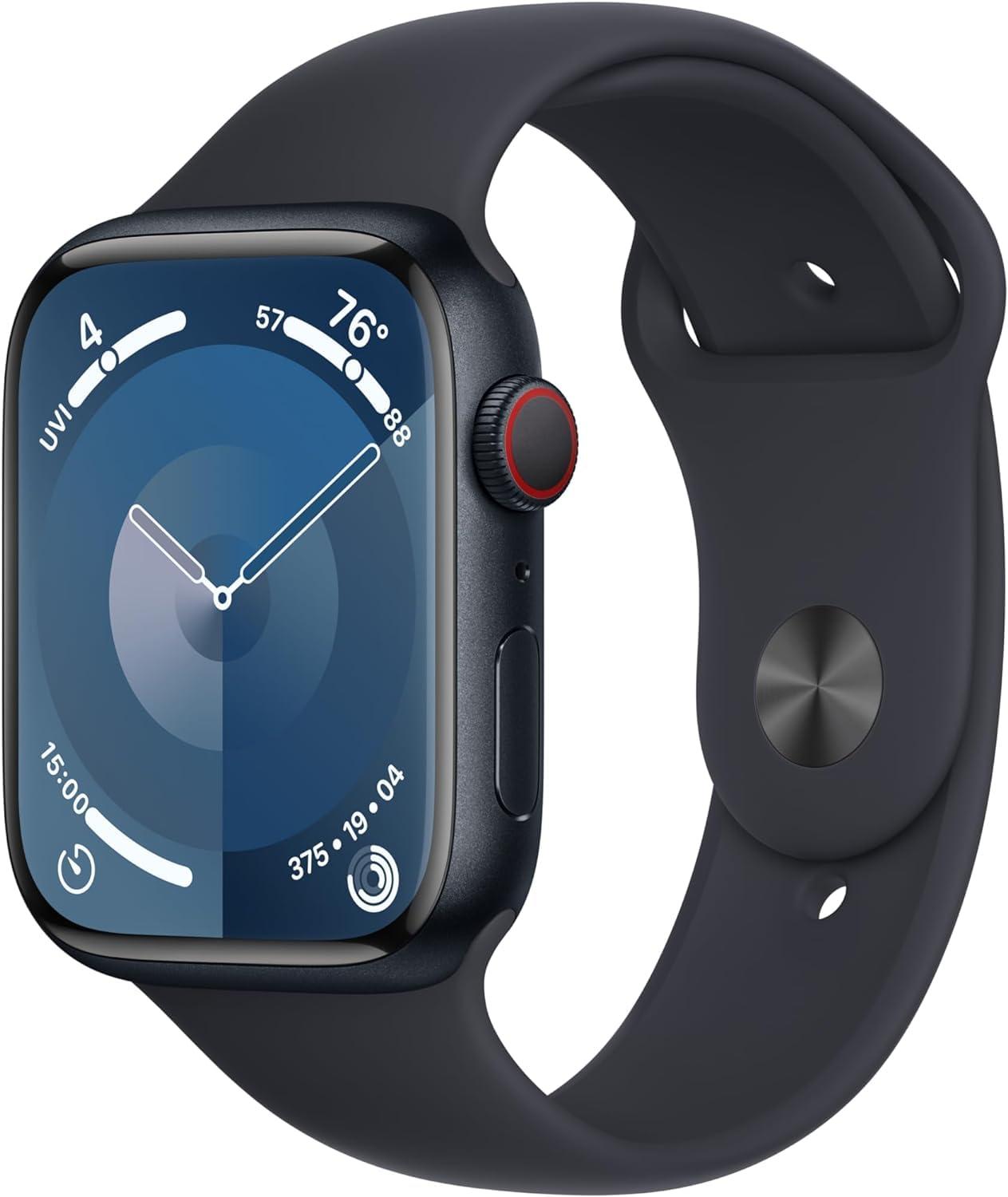 Apple Apple Watch Series 9 (GPS + Cellular 45mm) Midnight Aluminum Case with Midnight Sport Band M/L (Renewed)