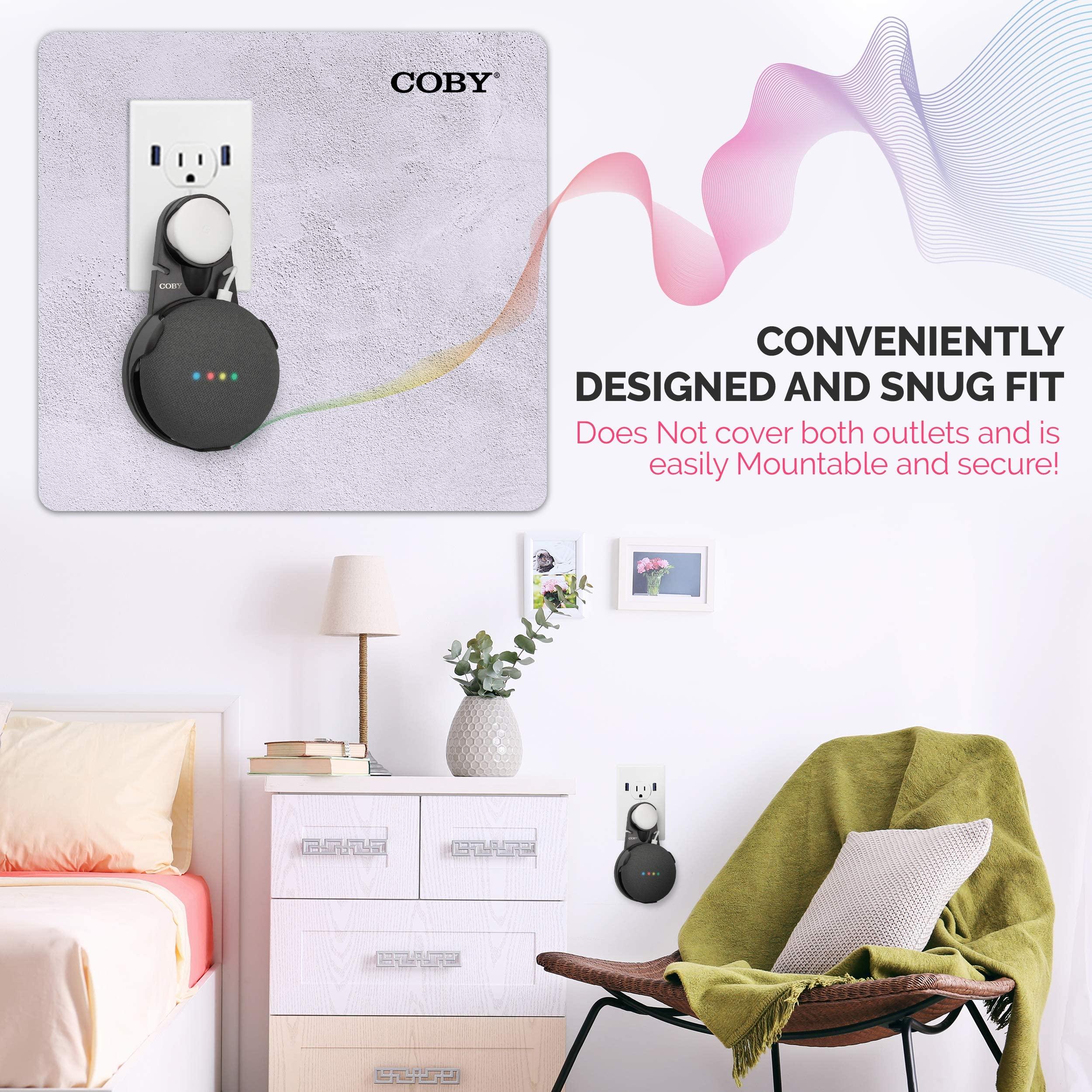 Coby Coby Wall Outlet Mount Holder for Google Home Mini, Smart Speaker Device Accessory with Cable Cord Plug Management - Black