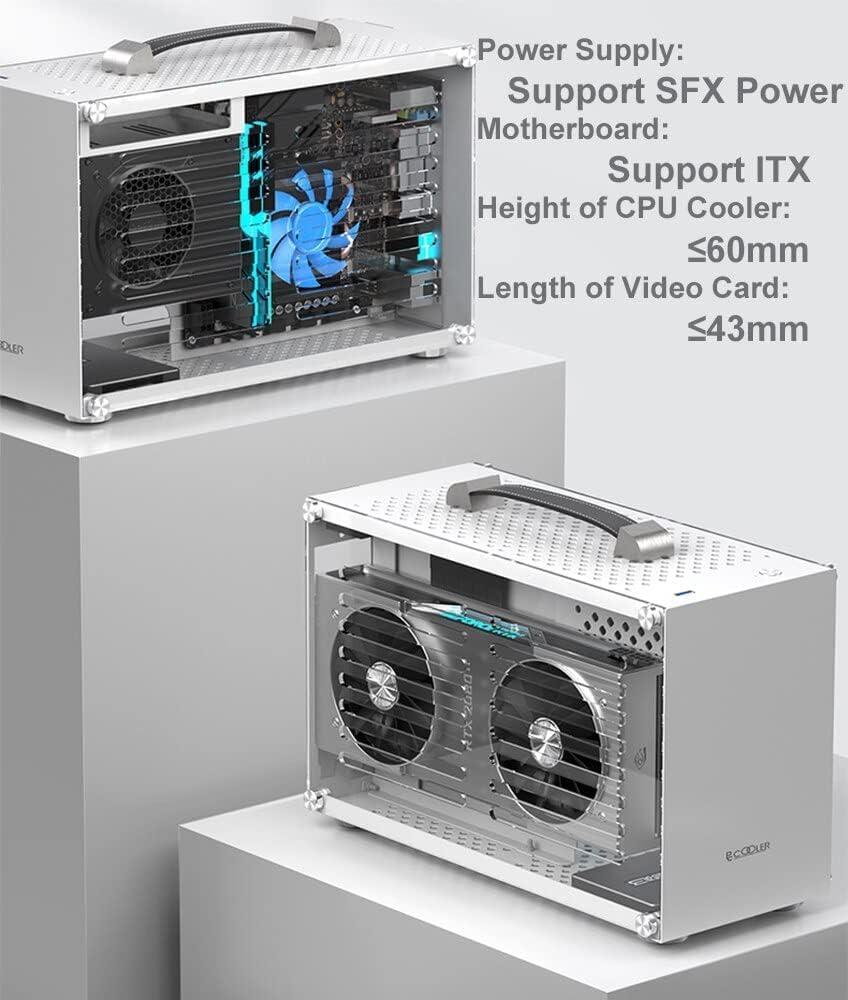 MerainMe ITX Mini A4 Computer Case 7.5L Aluminum Mini-ITX Motherboard Small PC Case Test Bench Support SFX Power Supply 300mm Vedio Card Transparent Acrylic Side Panel