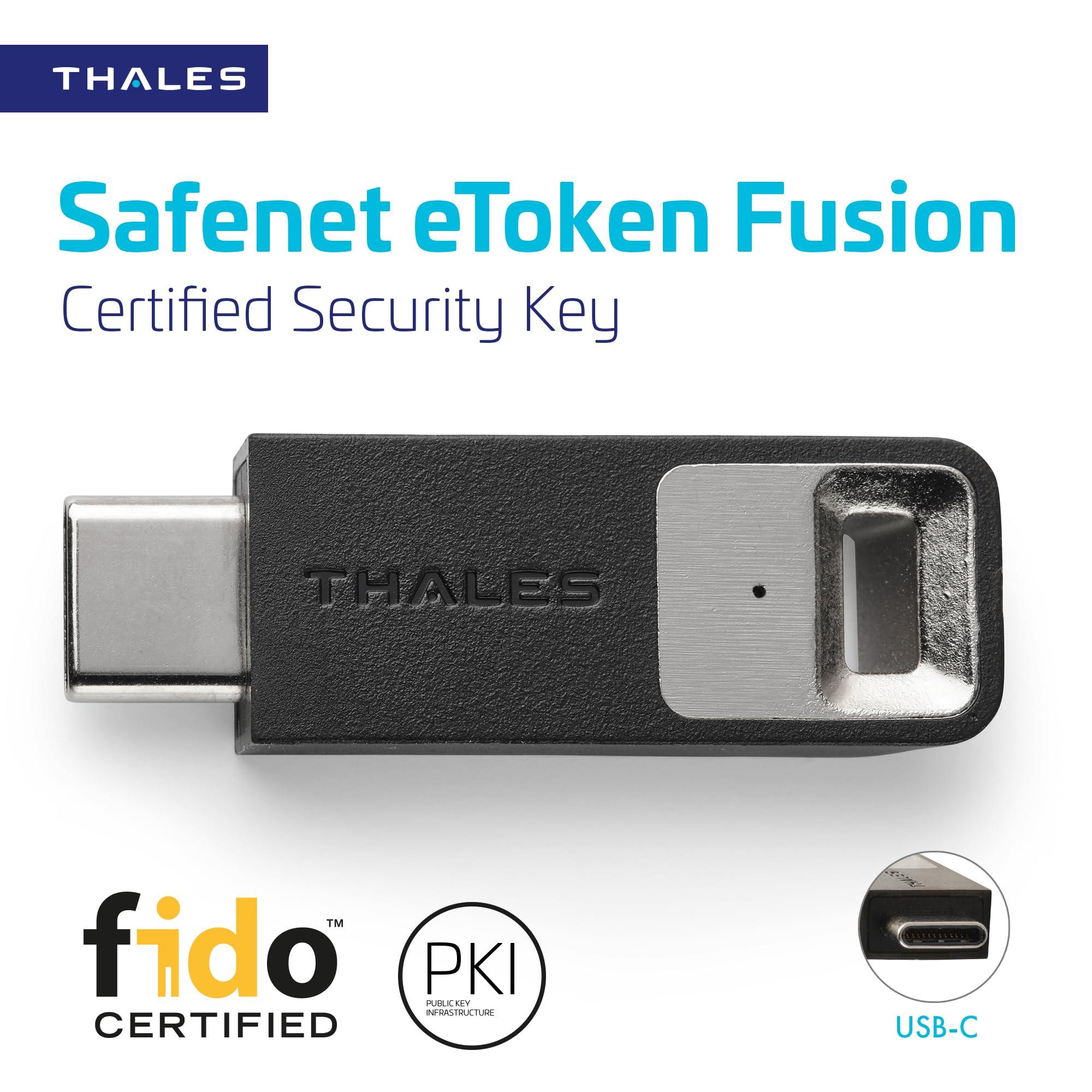 Thales Thales - SafeNet eToken Fusion - Phishing-Resistant FIDO2 Certified Security Key for Digital certificates or FIDO2 authentication to Web apps and desktops - USB-C