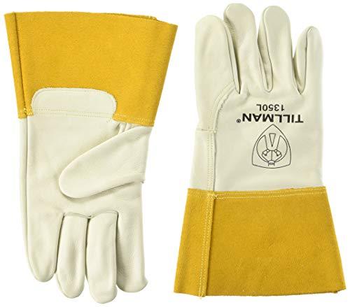 John Tillman and Co John Tillman and Co Tillman Large 12" Pearl and Gold Heavy Duty Top Grain Cowhide Unlined MIGTIG Welders Gloves with 4" Cuff and Kevlar Thread Locking Stitch (Carded), Pearl/tan