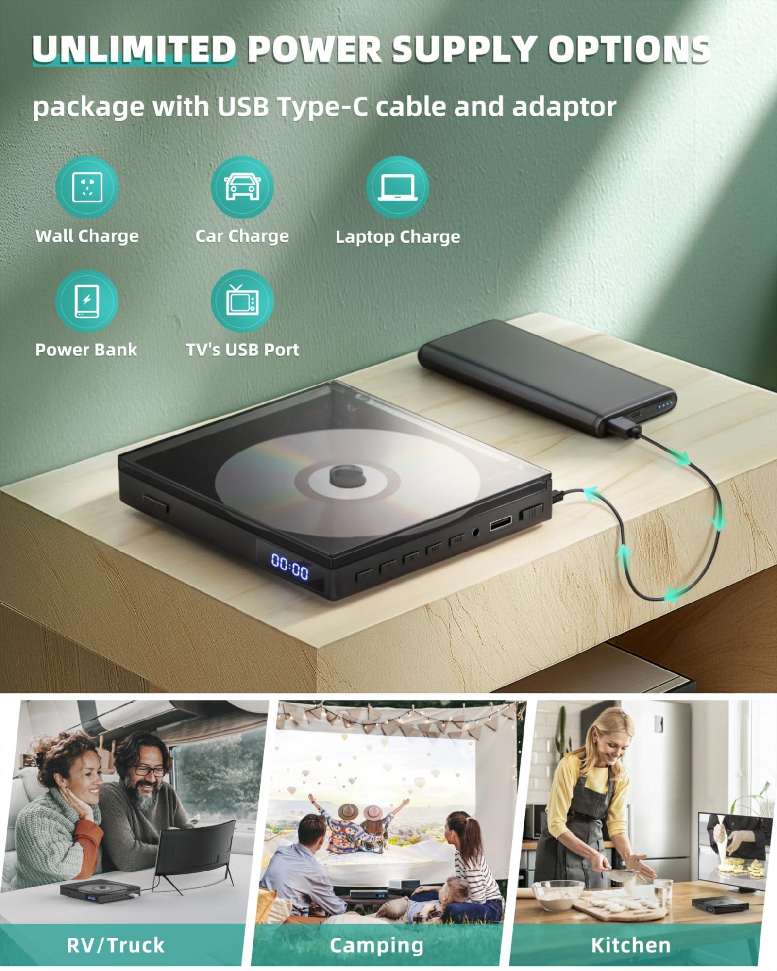 SHIWAKOTO Mini DVD Players for TV, HDMI DVD Player with HDMI RCA Cable, All Region Free Compact DVD Player Support USB, AUX, NTSC/PAL, Memory Playback, Small CD DVD Players with Remote Control