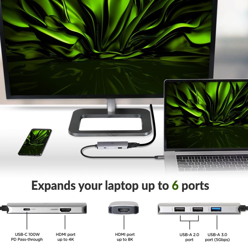 IOGEAR IOGEAR USB-C 6-in-1 Travel Dock 8K Single Monitor Nano Dock Pro Up to 4K in Dual Display Mode, Dual Monitors Thunderbolt 3 4 Compatible for Laptop GUD3C8K2P