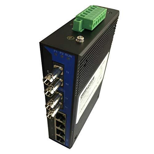 COMMFRONT COMMFRONT Industrial 6-Port Unmanaged Ethernet Switch/Daisy-Chain and Star Fiber Optic Converter, Multi-Mode, ST Connectors