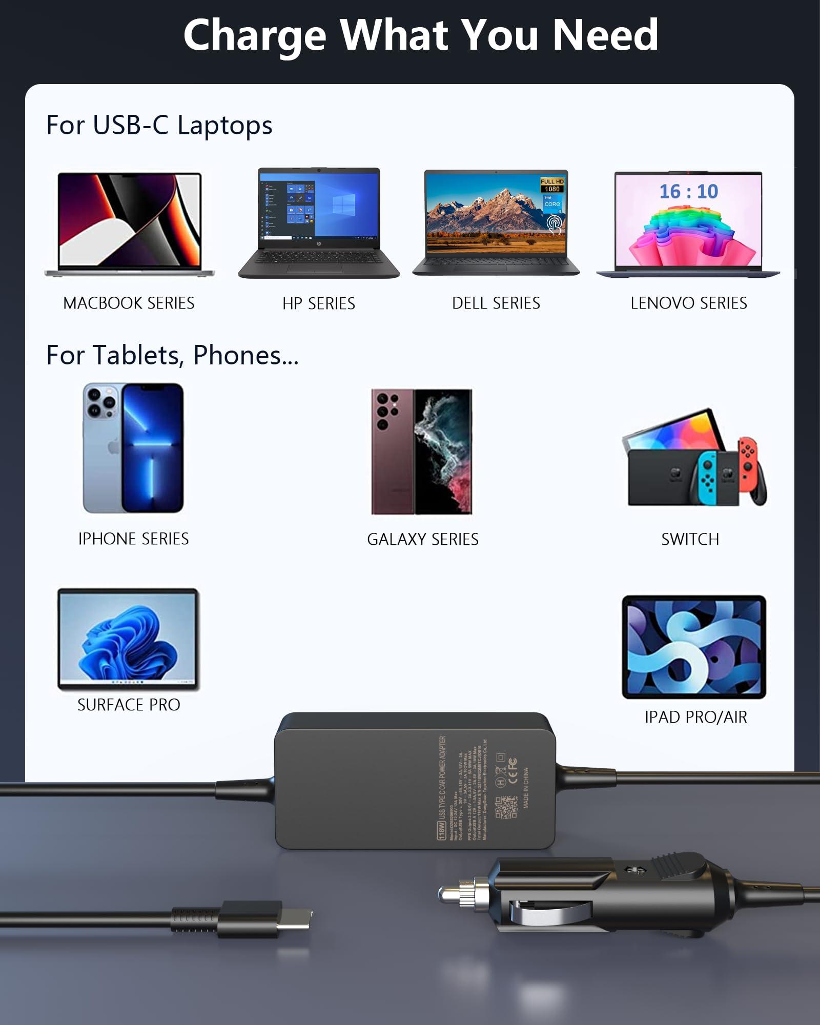 Nivjuky 100W 90W 65W USB C Car Charger for Dell Latitude 5420 5520 5510 7420 7410 7400 Chromebook 3100 XPS 12 13 15 9250 9350 9500 9530 Precision 5550 5750 3540 3541 3550 Laptop Car Power Cord