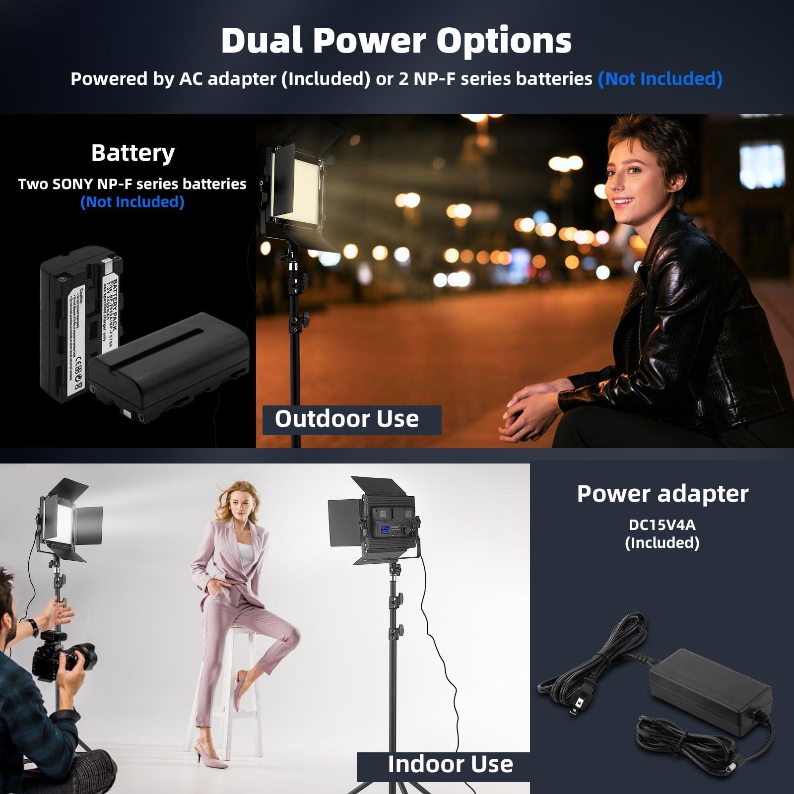 GreatLPT GreatLPT 50W 600 LED Photography Lighting with APP Control & Stand Kit, 3200K-5600K Dimmable CRI 96+ TLCI 97+ CQS 96+, 1800 Lux/1m, Bi-Color Video Light for Studio/Video Recording/Streaming/Film