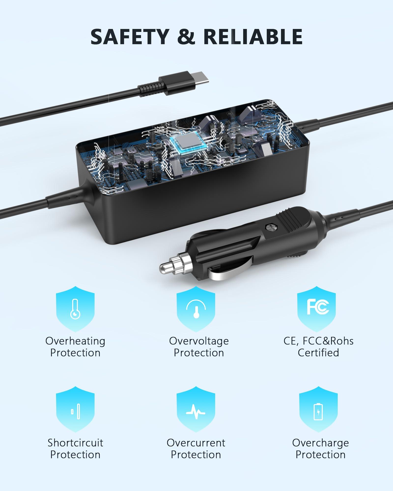 Nivjuky 100W 90W 65W USB C Car Charger for Dell Latitude 5420 5520 5510 7420 7410 7400 Chromebook 3100 XPS 12 13 15 9250 9350 9500 9530 Precision 5550 5750 3540 3541 3550 Laptop Car Power Cord