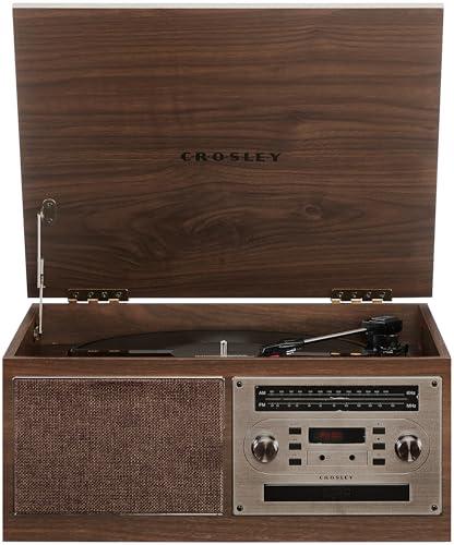 Crosley Crosley CR7023A-WA Serenade 8-in-1 Vinyl Record Player with 3-Speed Turntable, Bluetooth, AM/FM Radio, CD, Cassette, and Aux-in, Walnut
