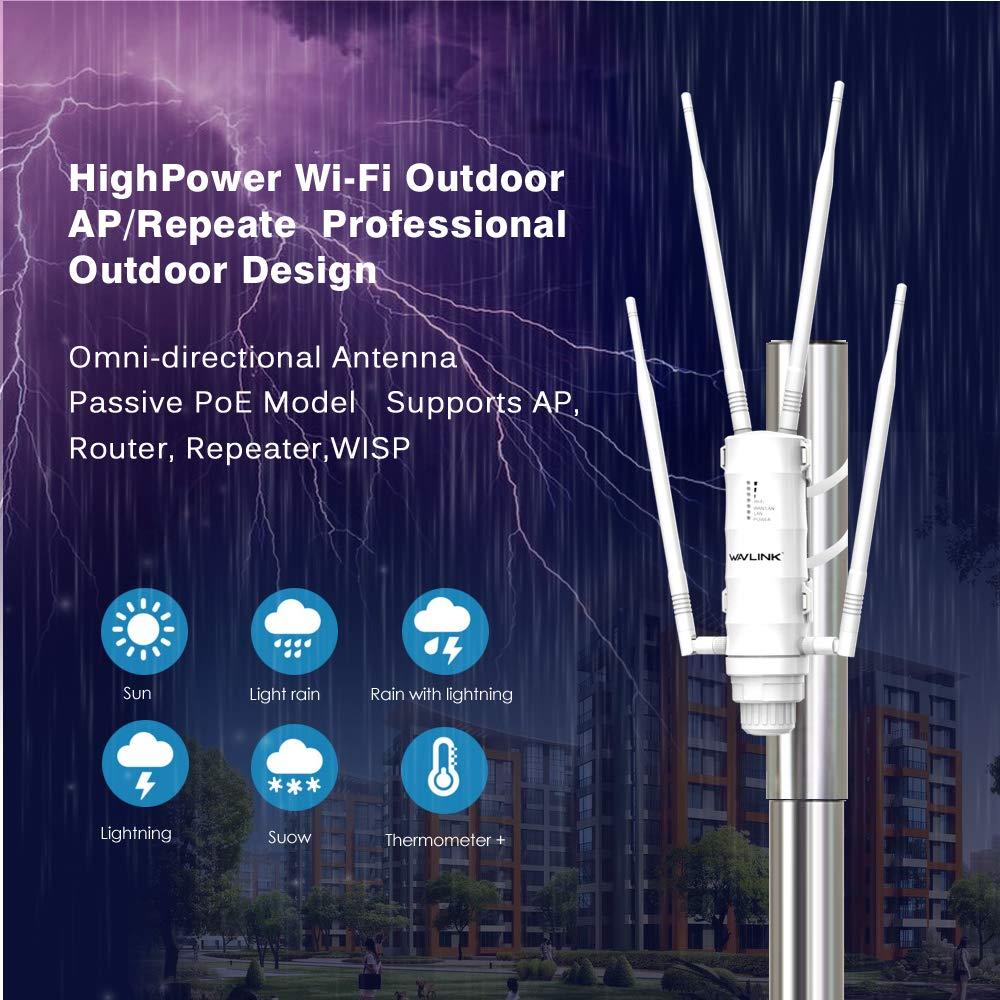 WAVLINK WAVLINK AC1200 High Power Outdoor Weatherproof WiFi Range Extender, Long Range Wireless AP/Router/Repeater/WISP Mode with POE Powered, Point to Point WiFi Bridge, 4x7dBi Omni Directional Antennas
