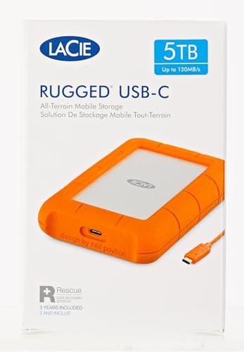 LaCie LaCie Rugged USB-C, 5TB, Portable External Hard Drive, Drop, Shock, Dust, Rain Resistant, for Mac & PC (STFR5000800)
