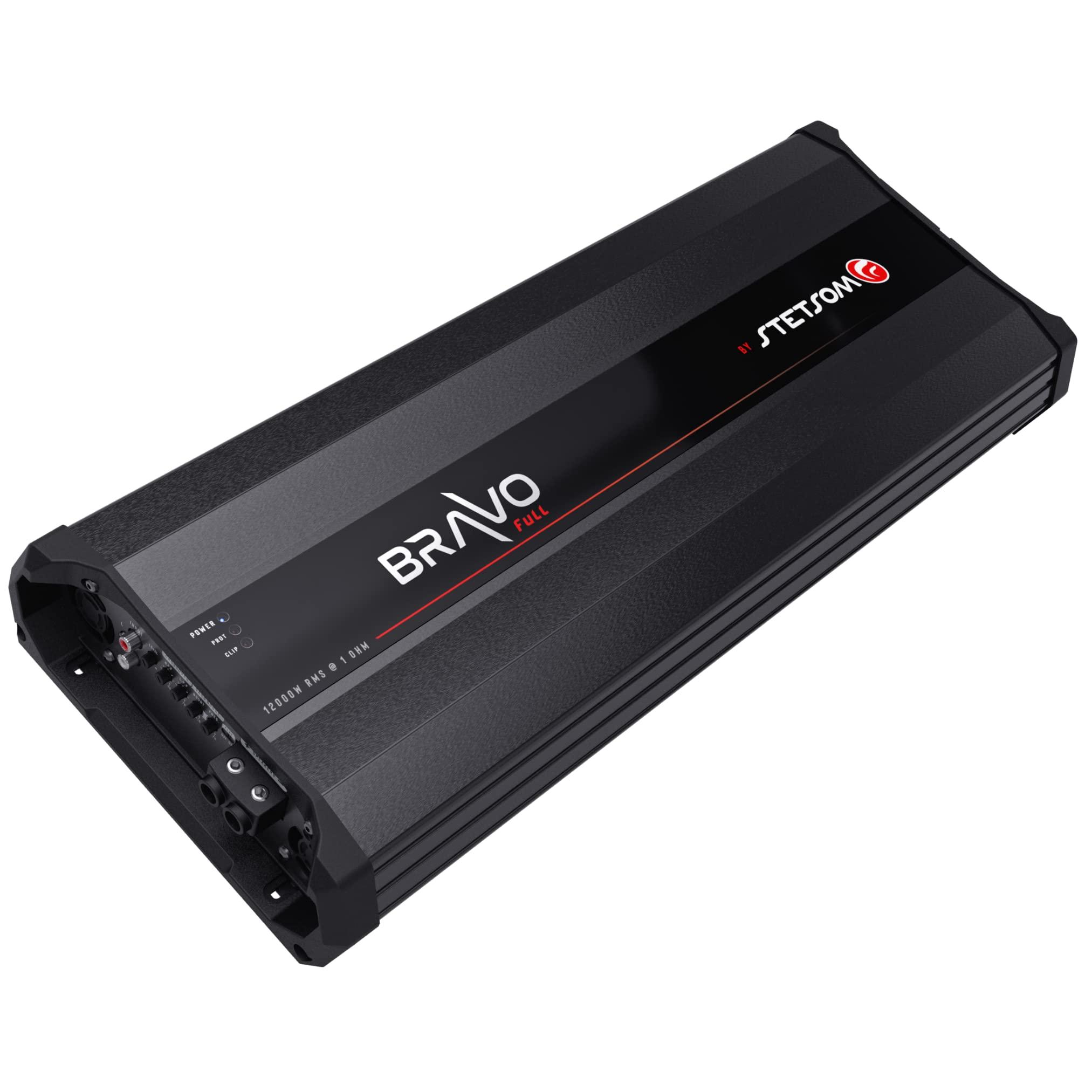 Stetsom Stetsom Bravo Full 12000 1 Ohm Mono Car Amplifier, 12000.1 12K Watts RMS, 1 Stable Car Audio, HD Sound Quality, Crossover & Bass Boost, Car Stereo Speaker Subwoofer MD, Smart Coolers