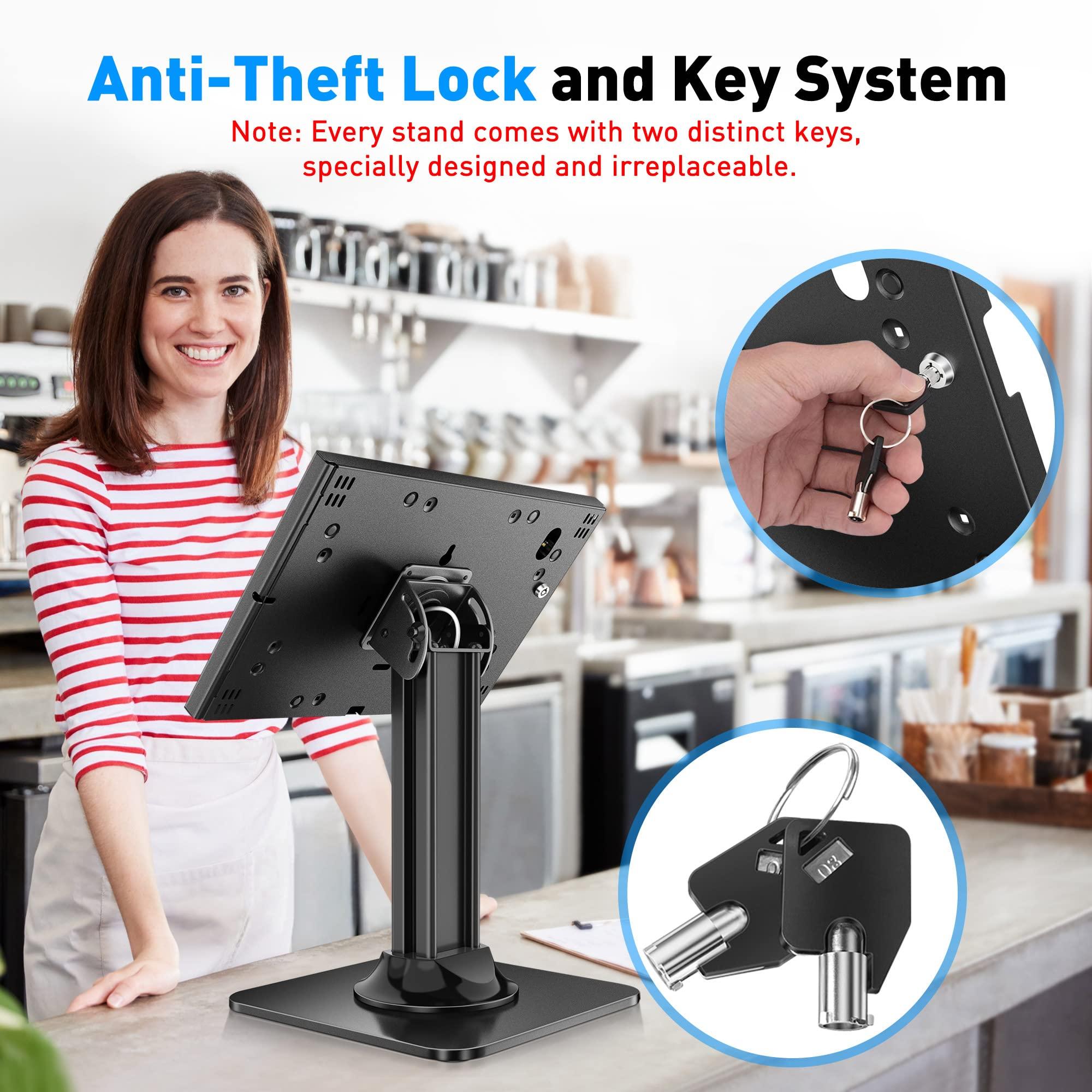 AboveTEK AboveTEK Anti-Theft iPad Kiosk Stand POS iPad Security Stand & Locking Tablet Stand Heavy Duty Base, 360 Swivel, 75 Tilt Bracket Retail Business for iPad/iPad Air/iPad Pro (Black)