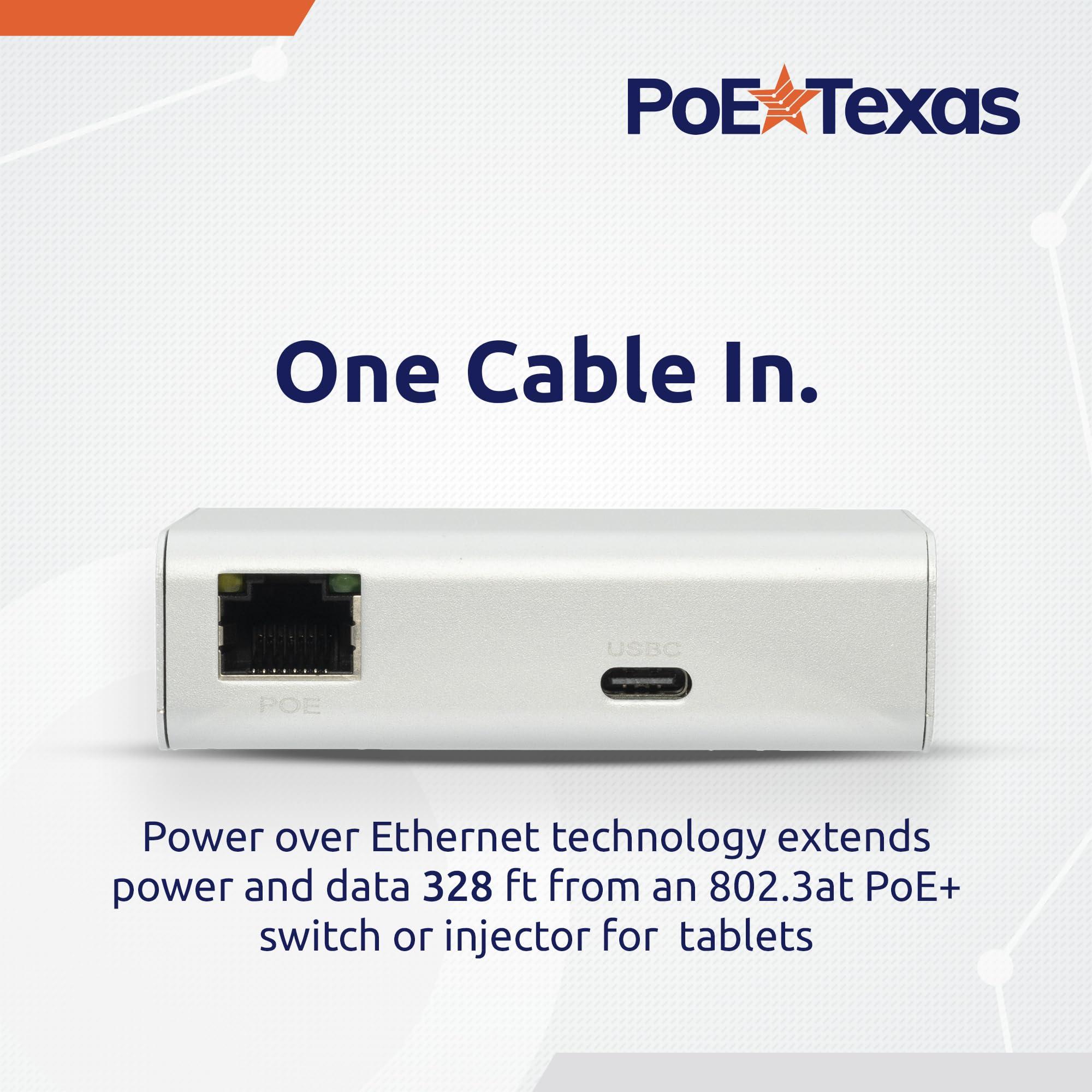 PoE Texas PoE+ to USBC Power Delivery Compatible with Tablet Computers Like iPad Pro Gen 3, Microsoft Surface Go, Google Pixel, and More (USB-C Power Compatible w/iPad Pro) (Gigabit Power + Data 2)