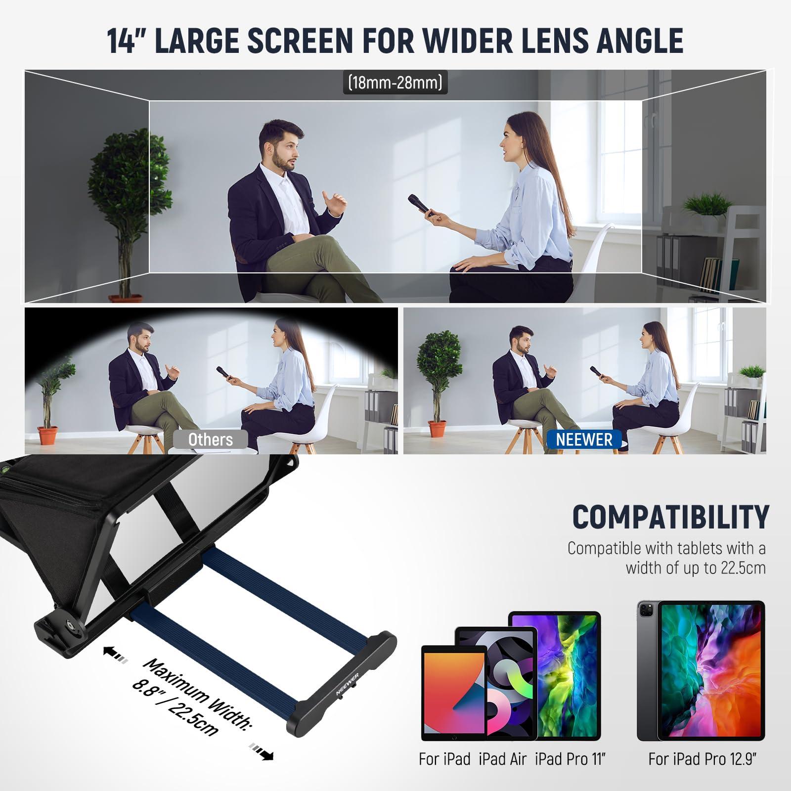 NEEWER Neewer Teleprompter X14 III with RT113 Remote/App Control, 45 Tilt 14" Beamsplitter All Metal Frame Upgraded Camera Mount QR Plate Compatible with Manfrotto 501PL for iPhone iPad DSLR, Assembly Free