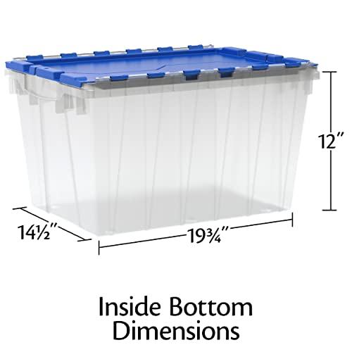 Akro-Mils Akro-Mils 12 Gallon KeepBox File Box Plastic Stackable Storage Container with Hinged Attached Lid and Rails for Hanging File Folders, 21-Inch L x 15-Inch W x 12-Inch H, Clear/Blue