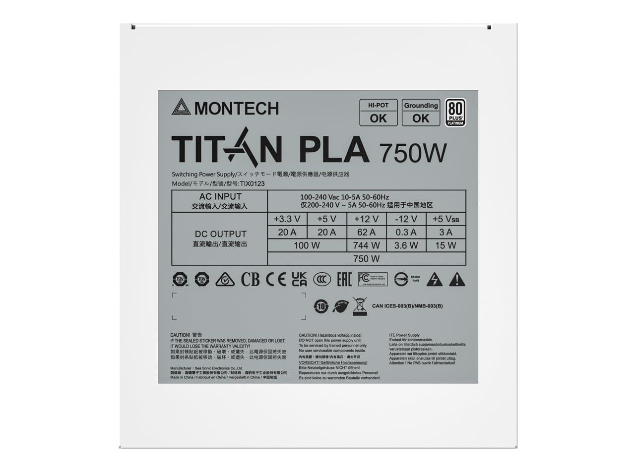 Montech Montech Titan PLA 850W High-End ATX Gaming Power Supply - 80 Plus Platinum & Cybenetics Platinum - Fully Modular - ATX 3.1 & PCIe 5.1 Ready -10 Years Coverage - White