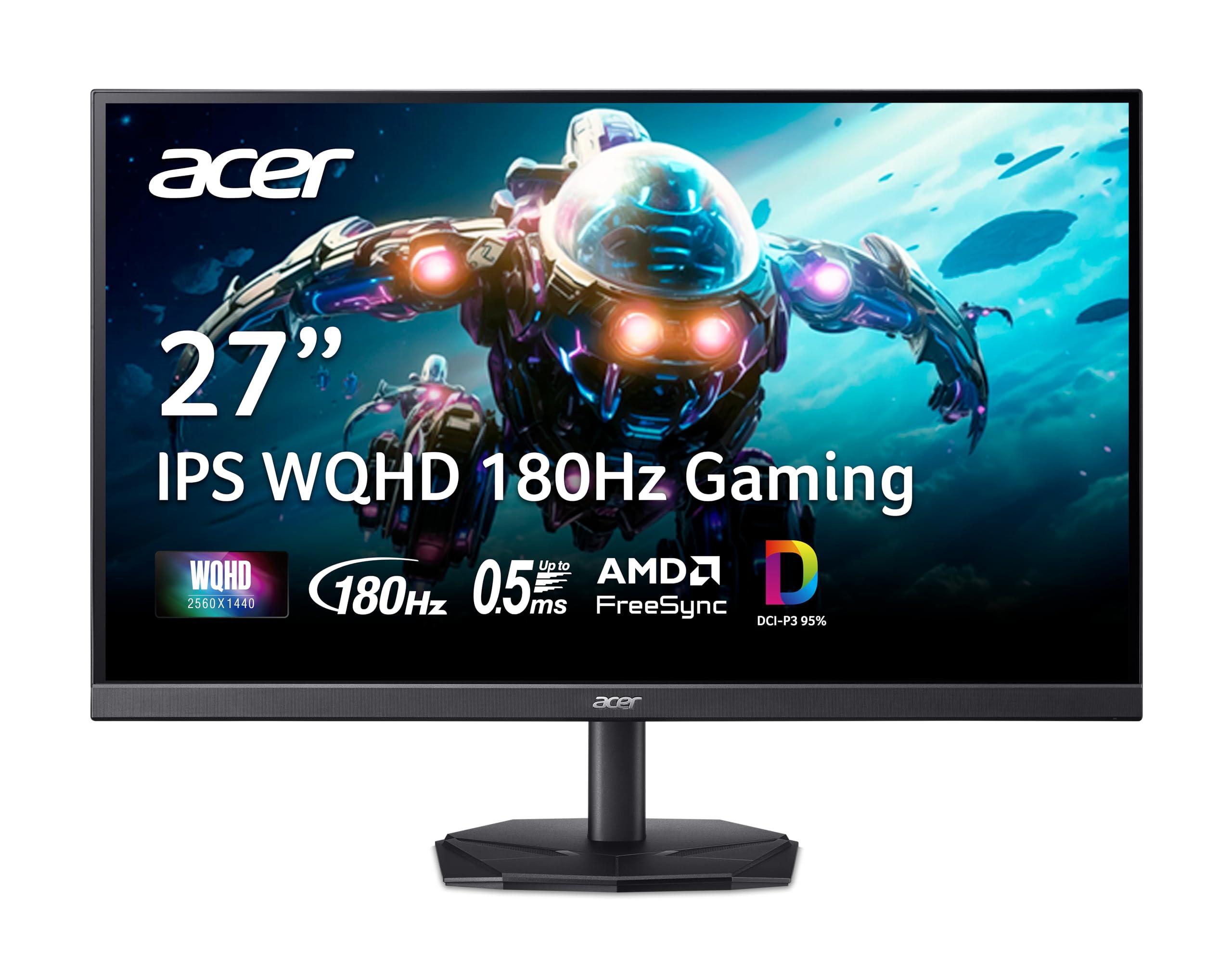 acer acer Nitro 27\" WQHD 2560 x 1440 IPS Gaming Monitor | AMD FreeSync | Up to 180Hz Refresh | Up to 0.5ms | DCI-P3 95% | HDR 10 Support | 1 x Display Port 1.2 & 2 x HDMI 2.0 | KG271U N3bmiipx
