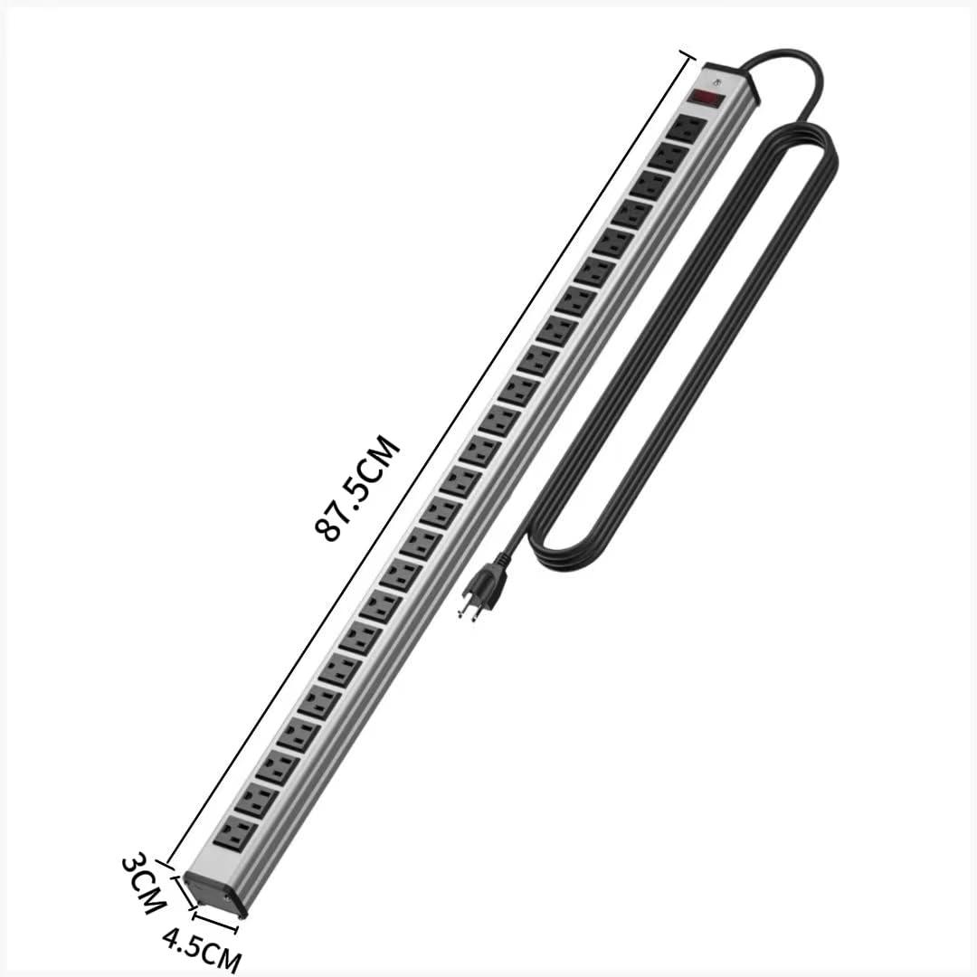 oviitech 24 Outlets Extra Long Power Strip,Heavy Duty Metal Socket Power Strip,Metal Power Strip with 15-Foot Extension Power Cord,ETL Certified