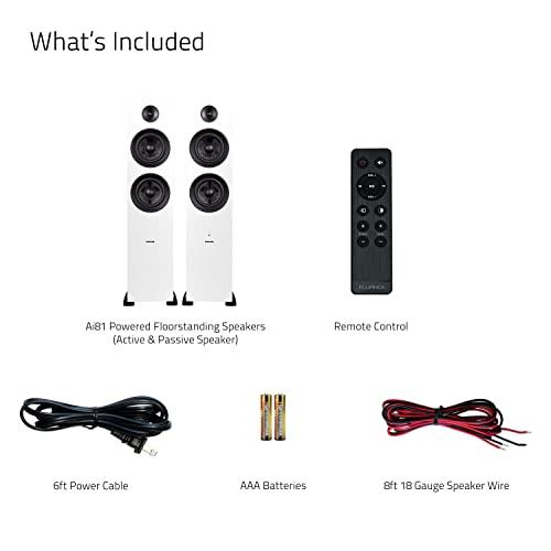 Fluance Fluance Ai81 Elite Powered 2-Way Floorstanding Tower Speakers, 150W Built-in Amplifier for 2.0 Stereo Music & Movie Listening, TV, Turntable, PC & Bluetooth - 2X RCA, Optical, Sub Out (White Walnut)