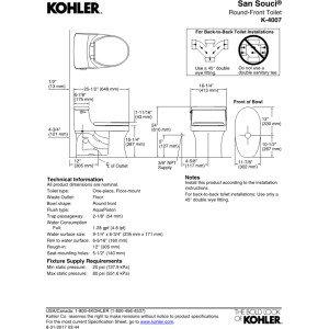 Kohler KOHLER K-4007-58 San Souci Round-Front 1.28 GPF Toilet with AquaPiston Flushing Technology and Left-Hand Trip Lever, Thunder Grey, 1-Piece